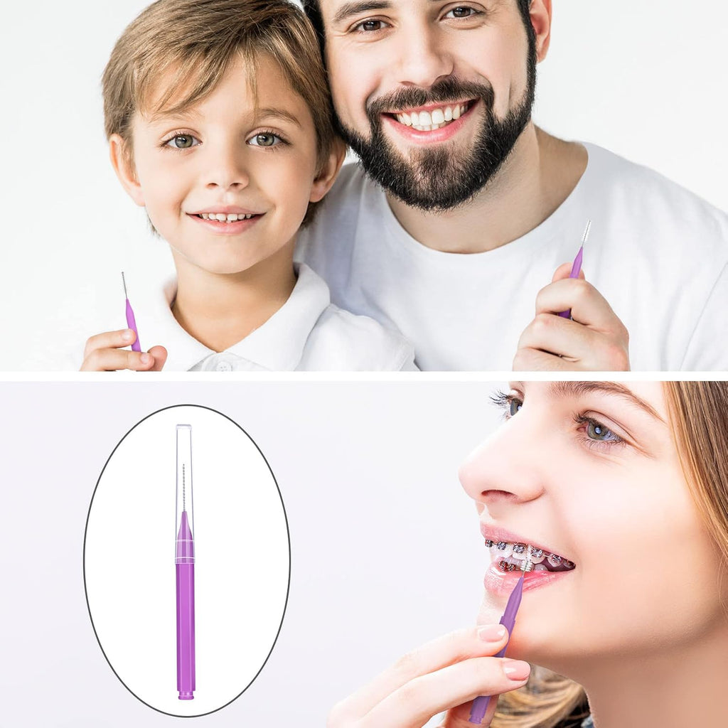 100 Pieces Braces Brush for Cleaner Interdental Brush Toothpick Dental Tooth Flossing Head Oral Dental Hygiene Flosser Toothpick Cleaners Tooth Cleaning Tool (Purple)