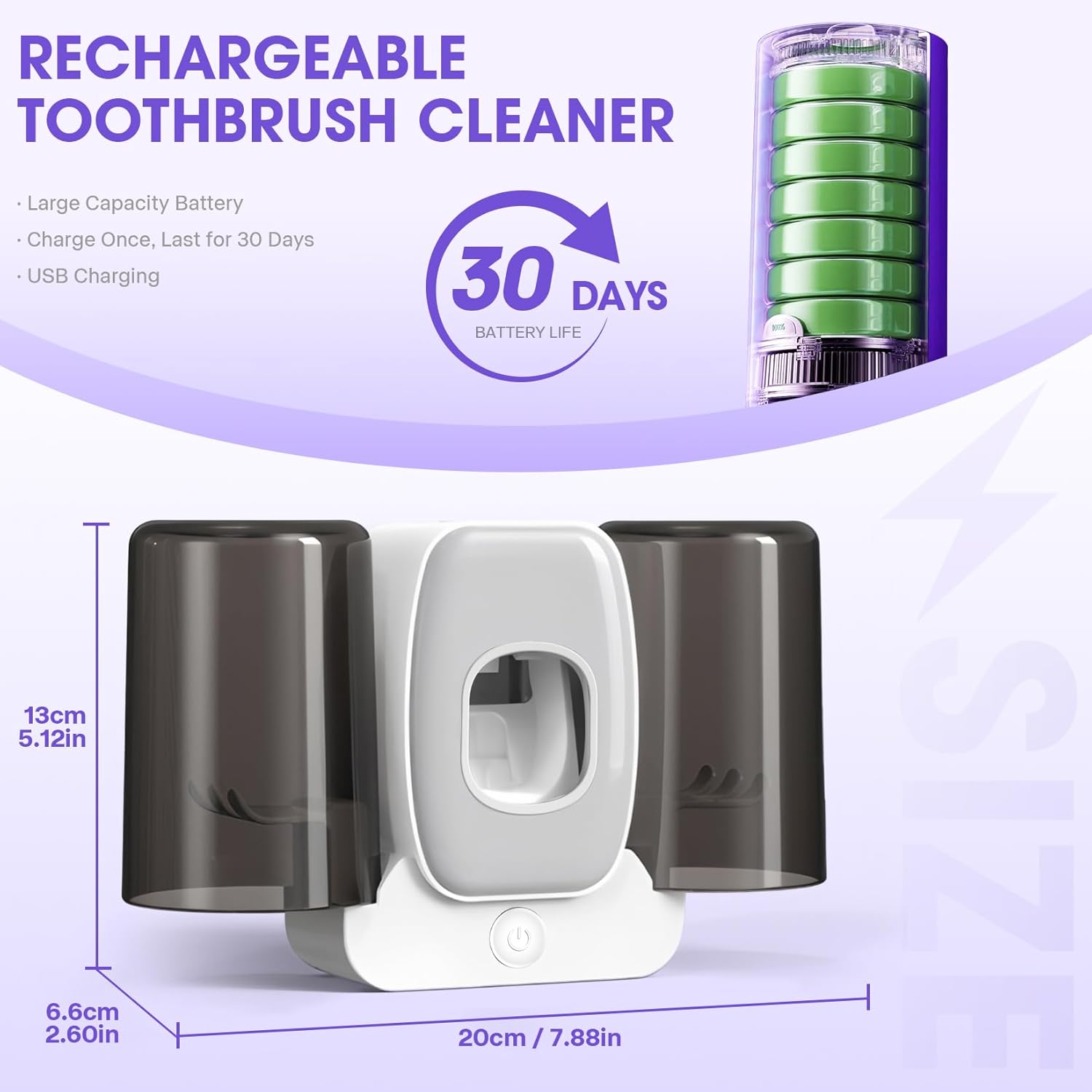 3 in 1 Toothbrush Cleaner Holders,Rechargeable Wall Mounted Toothbrush Holder Toothpaste Dispenser Automatic 2 Cups Tooth Brush Holder for Bathroom, No Drilling, 4 Slots (Grey)