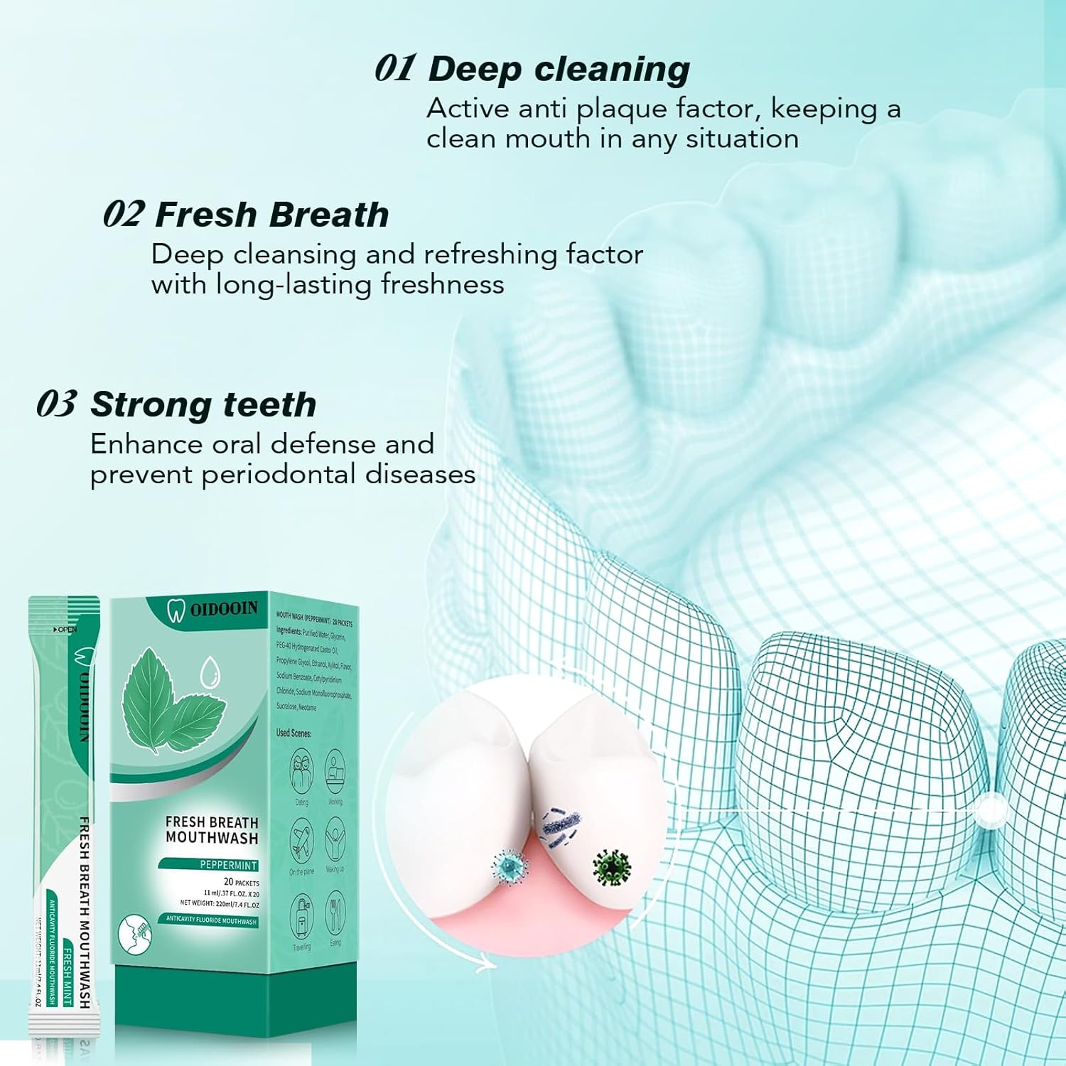 Mouthwash Travel Size Individually Wrapped Fresh Breath Mouthwash Mild Mint Flavor Office Travel Dating Essentials Mouth wash (0.37 Fl OZ(Pack of 20))