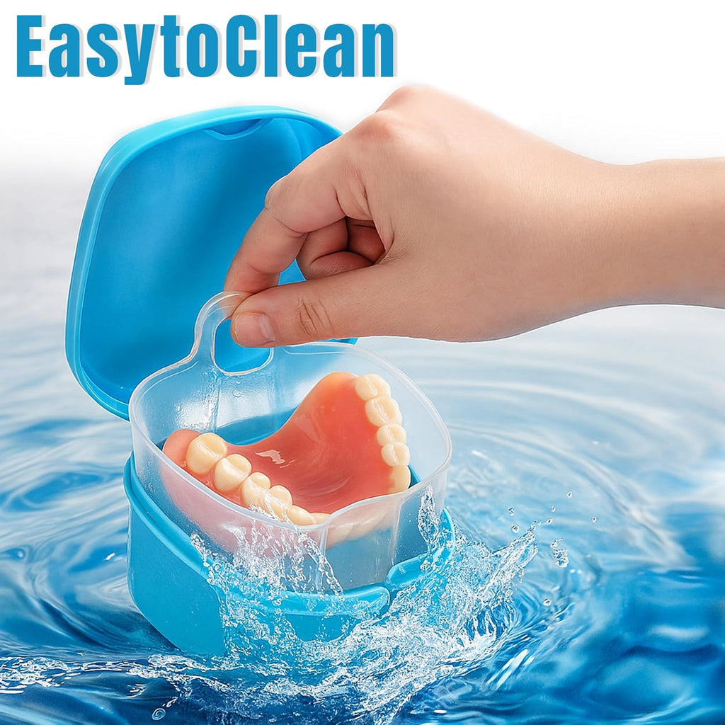 Zubebe 30 Pcs Denture Bath Retainer Case Holder Bulk with Strainer Basket Dental Cup Denture Soaking Container False Teeth Storage Box for Travel Cleaning Brace Mouth Guard, 5 Colors