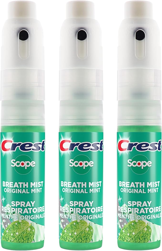 Crest Scope | One 3-Pack of Mint Breath Mist Sprays (3 Total Sprays) - 0.24 Ounce (7mL) Each – 0.72 Ounces Total