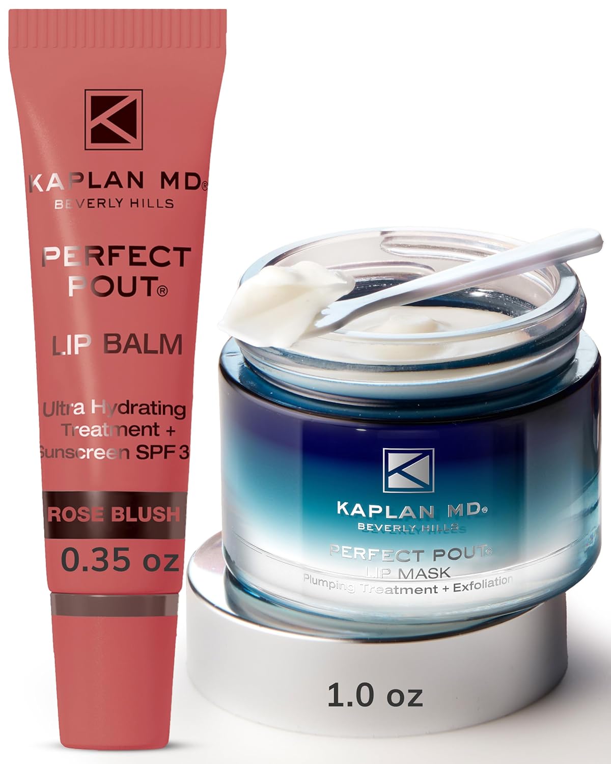 KAPLAN MD Perfect Pout Lip Mask & SPF 30 Lip Balm Duo – Hydrating Treatment with Hyaluronic Acid – Lip Mask (1 oz) + Rose Blush Balm (0.35 oz)