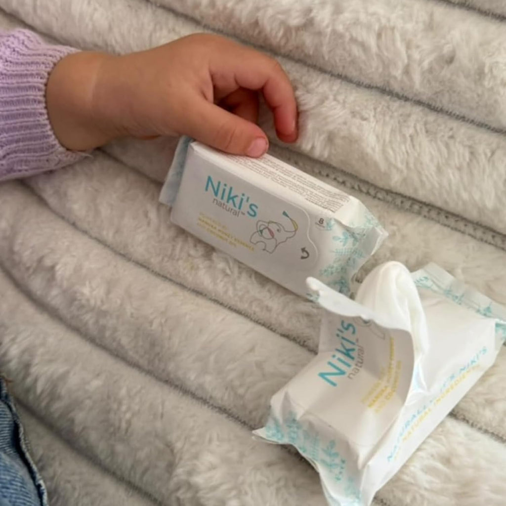 Niki's Natural Pocket Baby Wipes | Organic Baby Wipes Sensitive | Made with Manuka Honey and Coconut Oil, Unscented | EWG Verified | 32 Wipes (4 Pack x 8 Count Wipes)