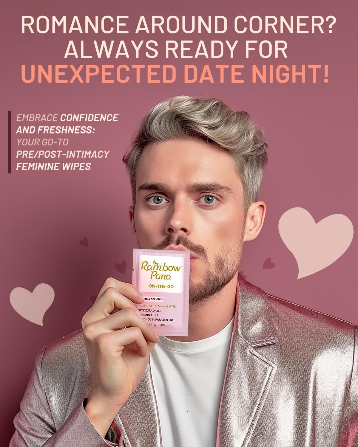 RainbowPana Feminine Wipes, 40 Count ON-THE-GO Individually Wrapped | Flushable Wipes, Travel Wipes for Women, Pre/Post-Intimacy Cleansing | Aloe, Portulaca, Vitamin E | pH Balanced, Biodegradable