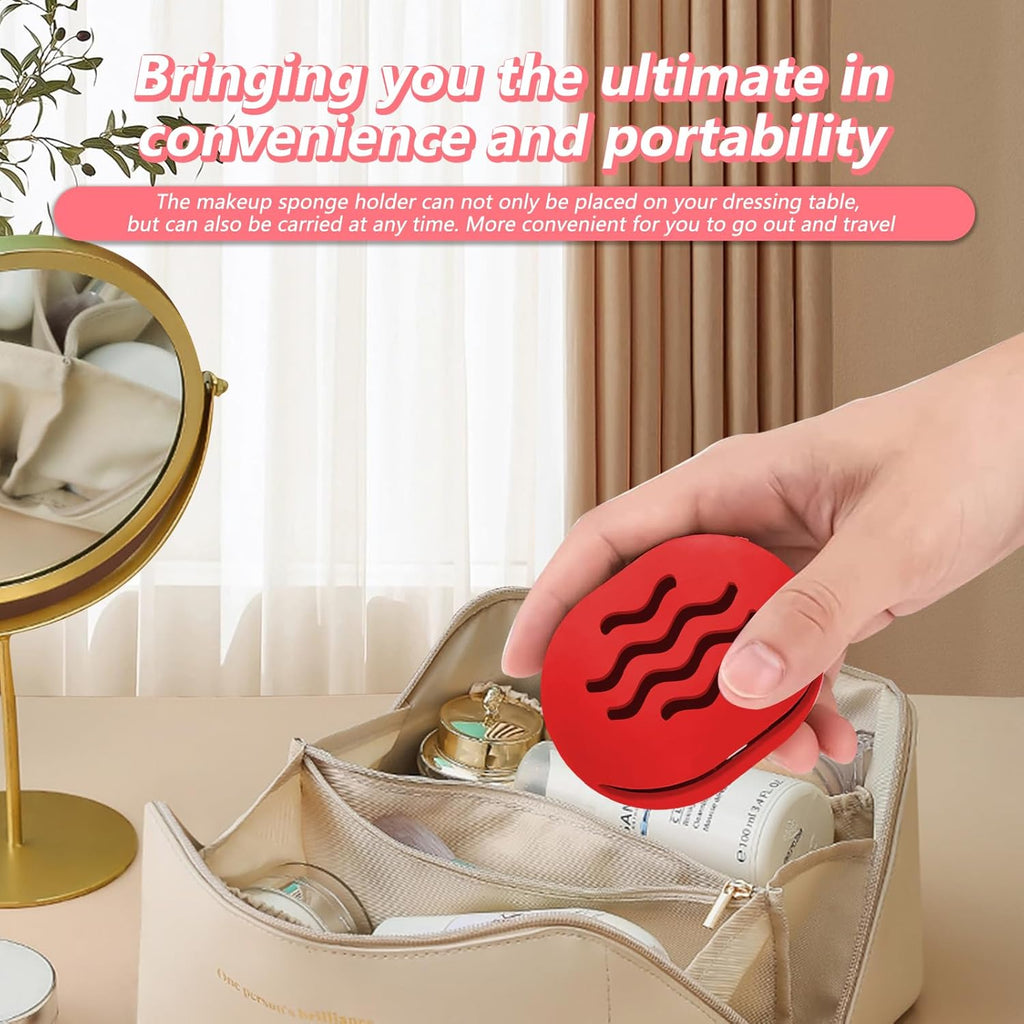 Makeup Sponge Holder,Travel Make up Sponges Organizer,Silicone Shatterproof Make Up Sponge Case,Breathable makeup sponge case, suitable for business or travel（Red）