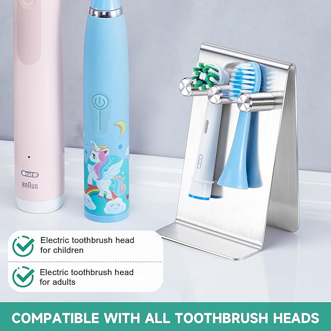 Electric Toothbrush Head Holder Adhesive or Tabletop, Tooth Brush Holder for Bathroom, Electric Toothbrush Holders Wall Mounted, Stainless Steel Tooth Brushing Holder, Brushed Brush Head Holder