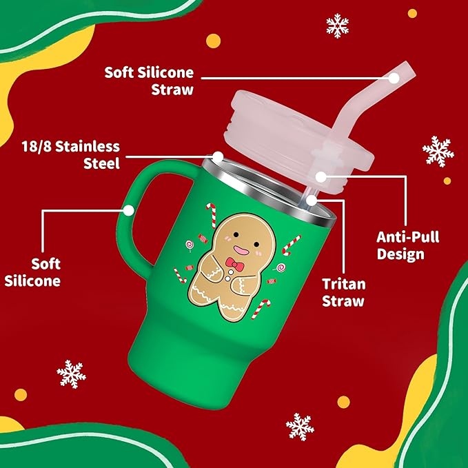 Bella's Friends Christmas Mini Tumbler- 9 0z Toddler Sippy Cup, Flexible Straw, Stainless Interior & Silicone Body, Christmas Gift for 1-3 Years Old Girls & Boys, Gingerbread Man & Polar Bear (2 Pack)