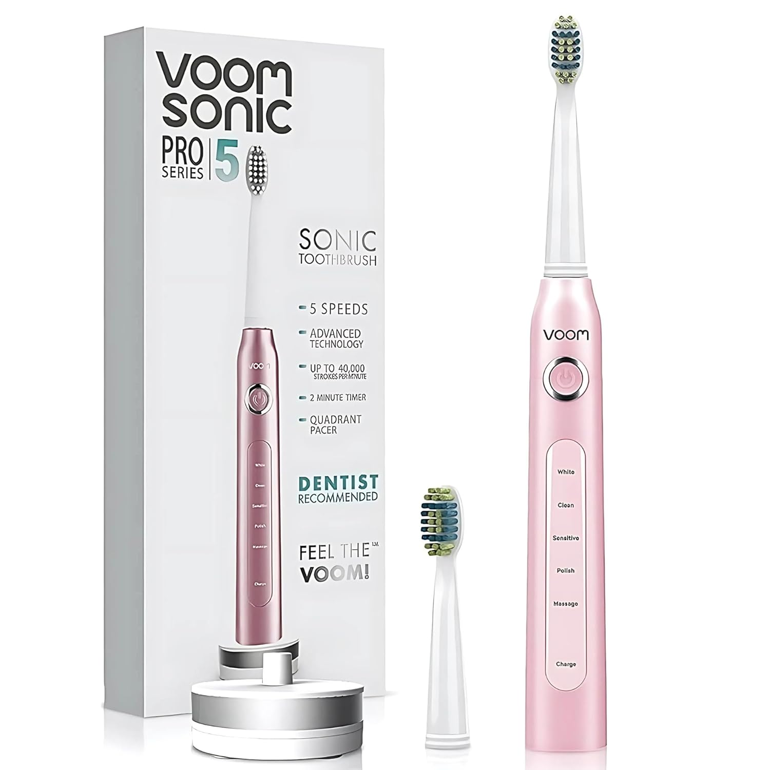 Voom Sonic Pro 5 Electric Toothbrush for Adults - Ultrasonic Electric Toothbrushes with Replacment Brush Head, Dentist Recommended Power Sonic Toothbrush with 5 Modes