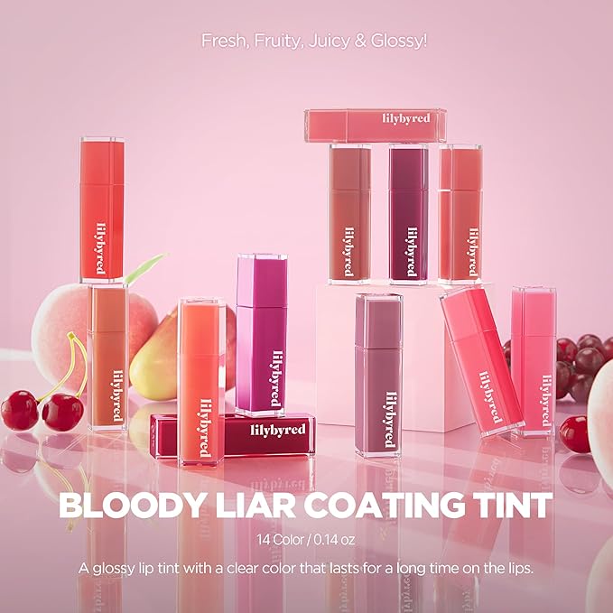 lilybyred Bloody Liar Coating Tint | Korean Glossy Lip Stain, Vivid & Juicy Color, Syrupy Shine, Moisturizing, Long-Lasting & Smudge-Proof, Non-Sticky, Lightweight, 0.14 oz. (14 Bitter Podo)