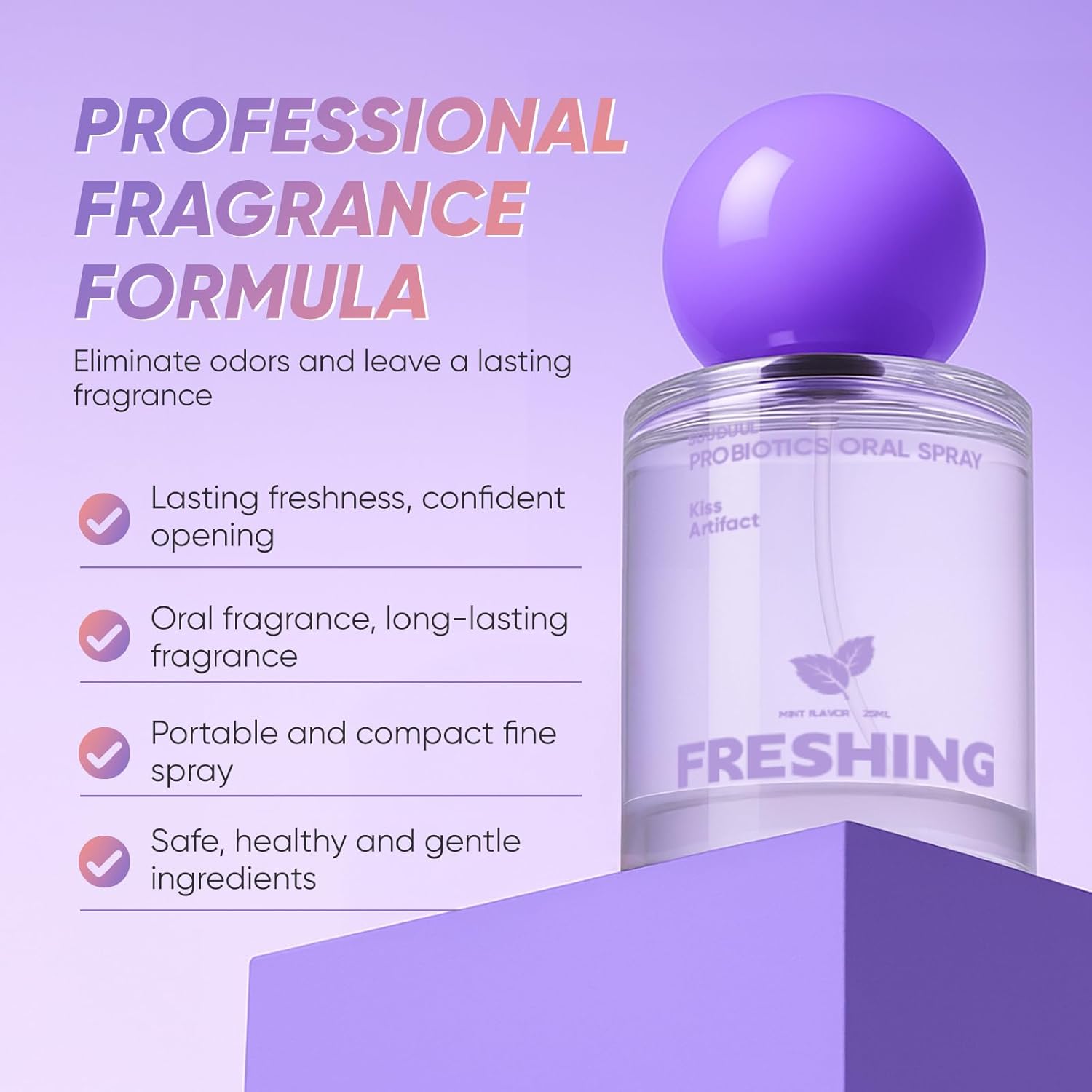 Probiotic Oral Spray, Mint & Peach Flavor Combo, Breath Spray with Prebiotics and Probiotics, Long-Lasting Freshness, Alcohol-Free, Convenient Travel-Sized, 25ml/0.85oz