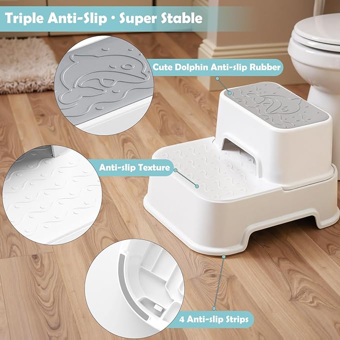 2-Step Stool for Kids - Toddler Anti-Slip Step Stool for Bathroom Sink/Toilet Potty Training/Kitchen Counter, 10" Height, 220 lbs Capacity, Durable & Stable (2Packs White)