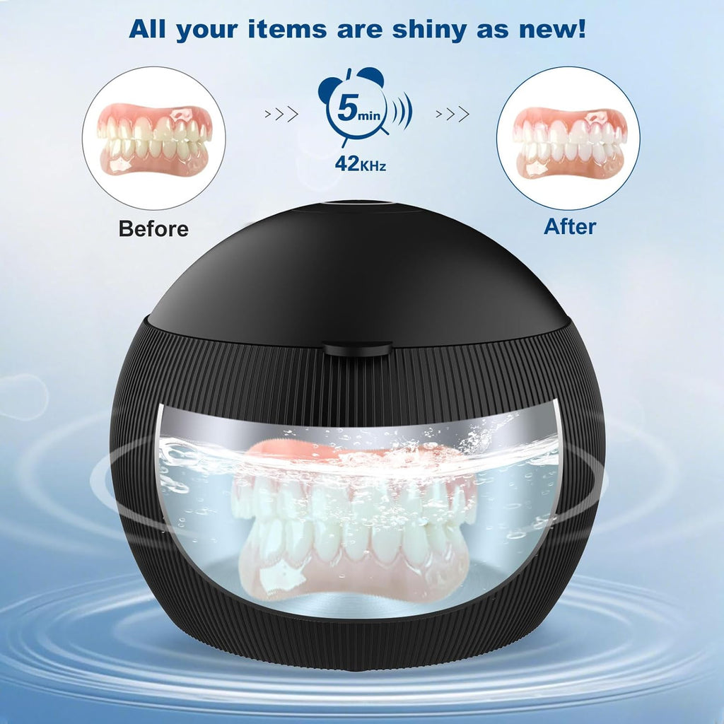 Voraiya Ultrasonic UV Cleaner for Dentures, Aligner, Retainer, Whitening Trays, Night Dental Mouth Guard, Toothbrush Head, Ultrasonic Jewelry Cleaner Machine for all dental Appliances, Diamon