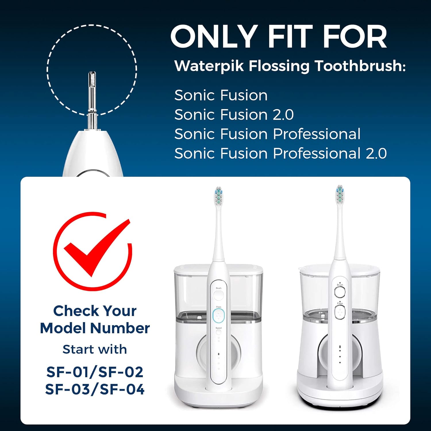 6 Pack Toothbrush Replacement Heads Compatible with WaterPik Sonic Fusion 2.0, FitMount Flossing Brush Head Fit for Water-Pic SF-01 SF-02 and 2.0 SF-03 SF-04