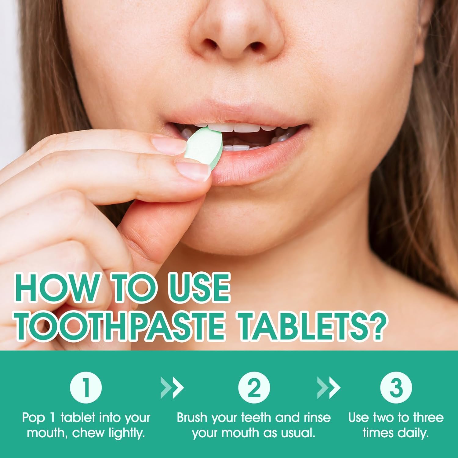 Toothpaste Tablets 150pcs Chewable Whitening - Nano Hydroxyapatite Toothpaste for Sensitive Teeth & Antiplaque -, Natural Peppermint, Fluoride Free - Strengthen & Protect Enamel - Fresh Breath