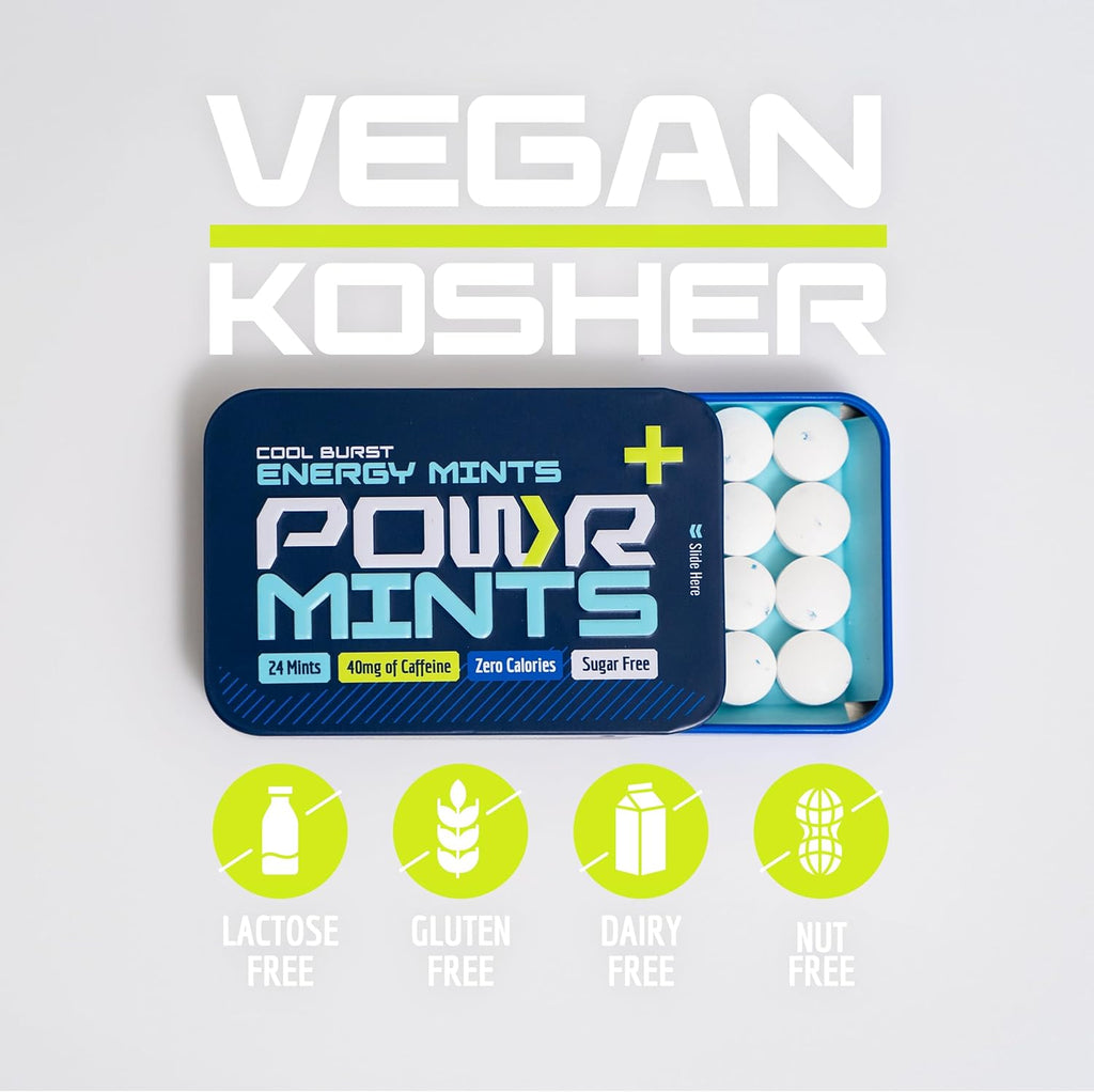 POWR Energy Mints - 24 Mints, 40mg of Caffeine Per Mint, Sugar Free, Zero Calories, No Aspartame - Pre-Workout, Cycling, Running, Endurance - Focus & Energy