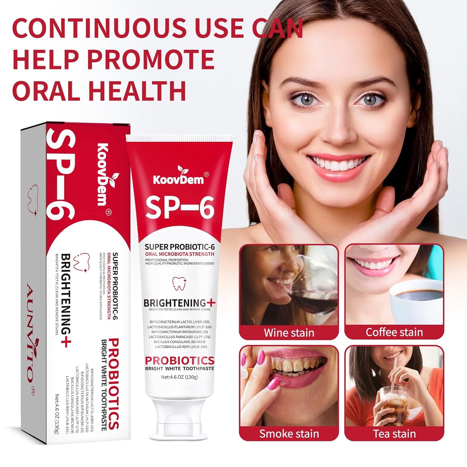 2025 New Sp-6 Probiotics Whitening Toothpaste-Fluoride-Free, Enhanced Formula with 6 Probiotics for Gum Care & Fresh Breath, Fresh Mint Flavor(1PC)（Red）