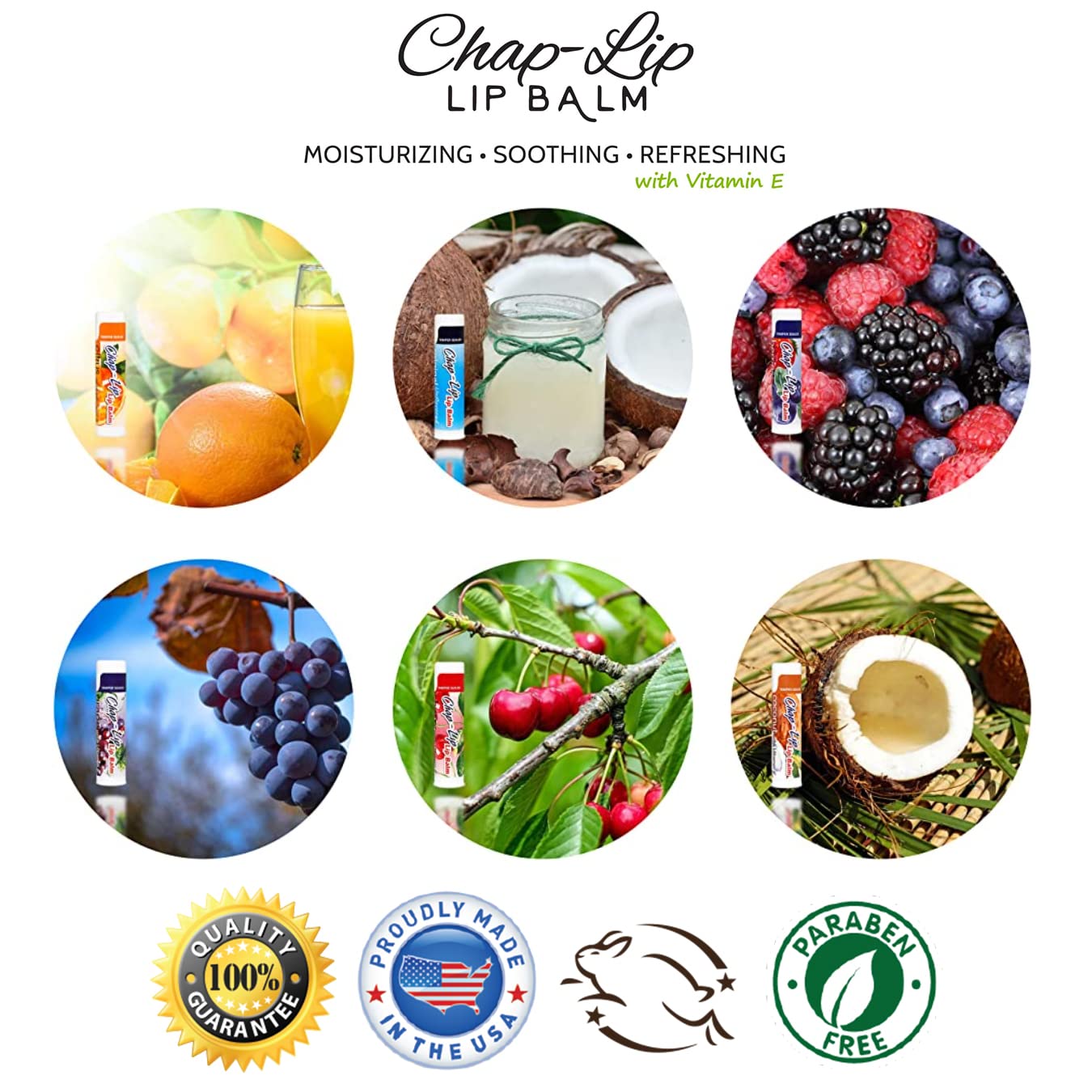 Vitamin E Lip Balm with Coconut Oil - Lip Moisturizer Treatment - Soothing, & Refreshing, Total Hydration Treatment & Lip Therapy - Assortment of 6 Refreshing Flavors, 60 Count