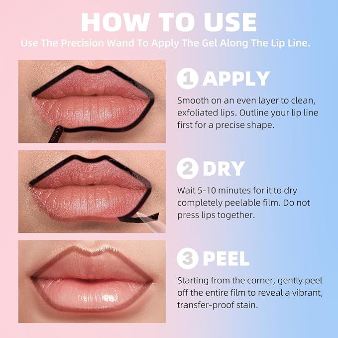 KIMUSE Peel Off Lip Stain Trio - Long - Lasting, Vitamin E Infused, Matte Finish Lip Makeup Set for All Skin Types, Transfer-Proof & Smudge-Resistant, Vegan & Cruelty Free