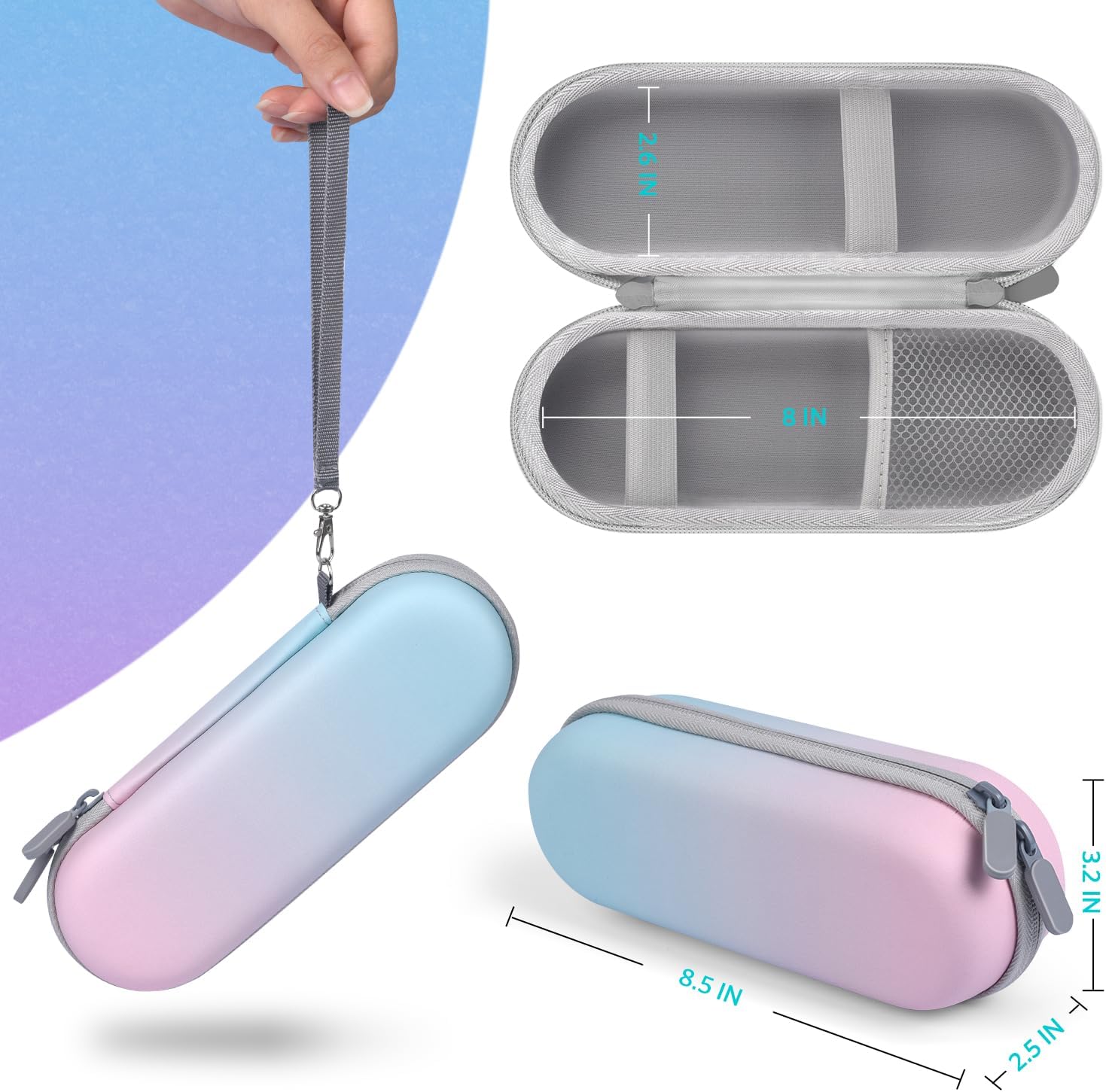 Electric Toothbrush Travel Case, Hard Storage Case with 6pcs Cover Caps, Fits for Oral-B/Oral-B Pro/Philips Sonicare Electric Toothbrush, Gradient