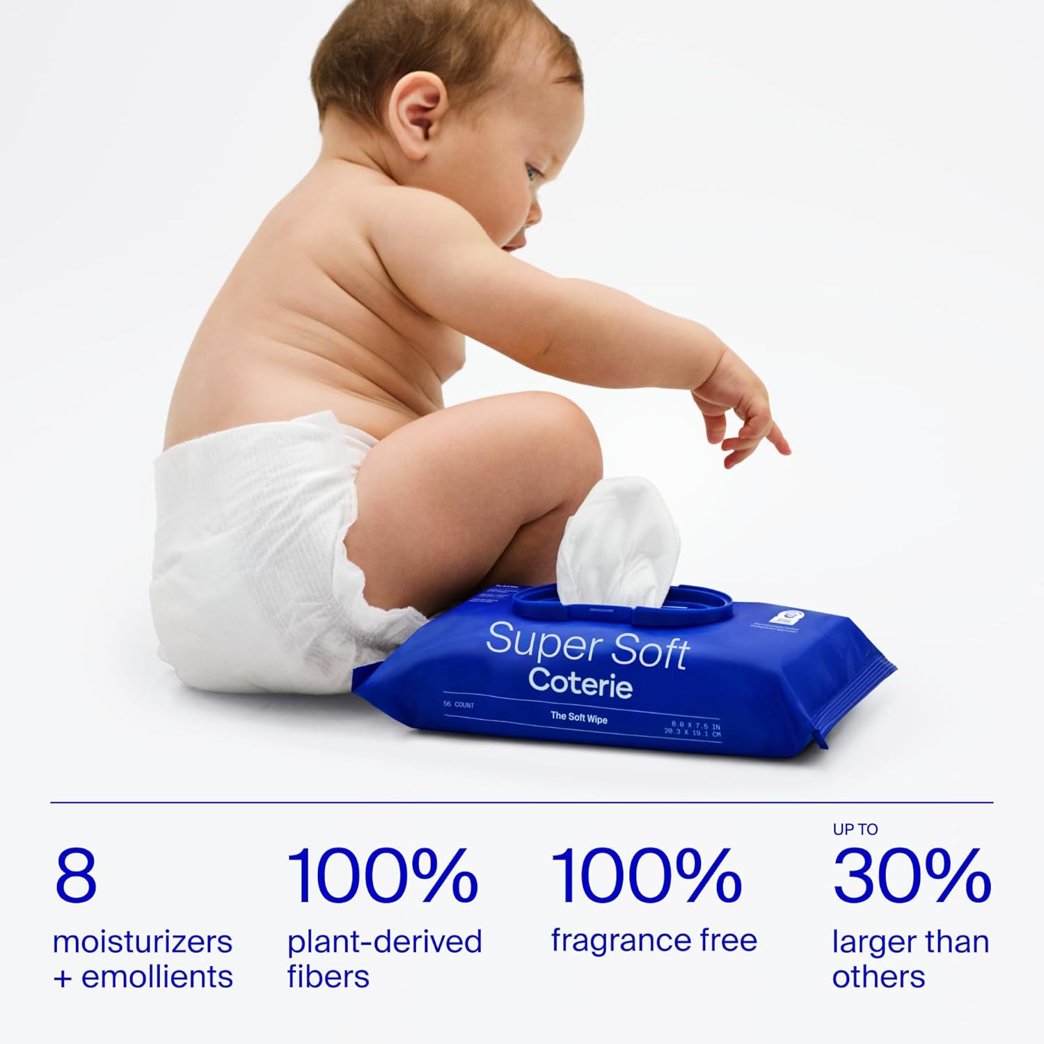 Coterie Baby Soft Wipe for Sensitive Skin, Hydrating Moisturizers and Emollients, Made with Cotton, Plant-Based & Plastic-Free Fibers, Hypoallergenic, Clean Gentle Baby Essentials, 12 Pack, 672 Count