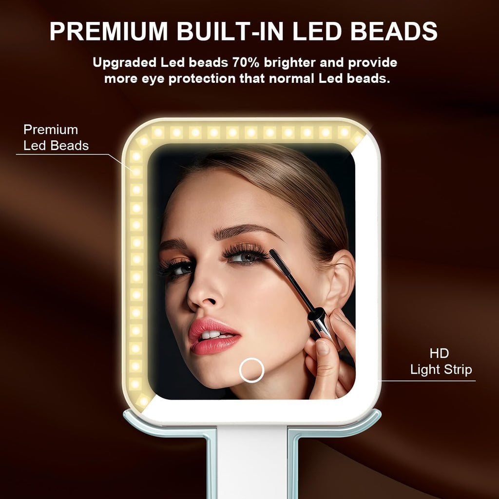 Mocado Travel Makeup Mirror with Lights,10X/1X Magnifying Mirror with Light, Double Sided Travel Mirror with 3 Color Light,Dimmable Touch, Lighted Makeup Mirror for Tabletop, Handheld, Hanging(Blue)