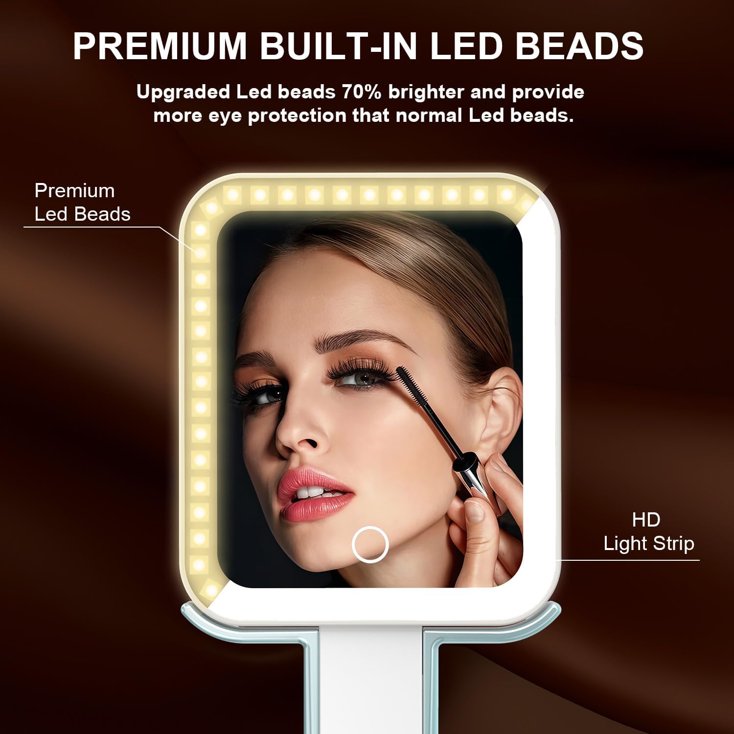 Mocado Travel Makeup Mirror with Lights,10X/1X Magnifying Mirror with Light, Double Sided Travel Mirror with 3 Color Light,Dimmable Touch, Lighted Makeup Mirror for Tabletop, Handheld, Hanging(Blue)