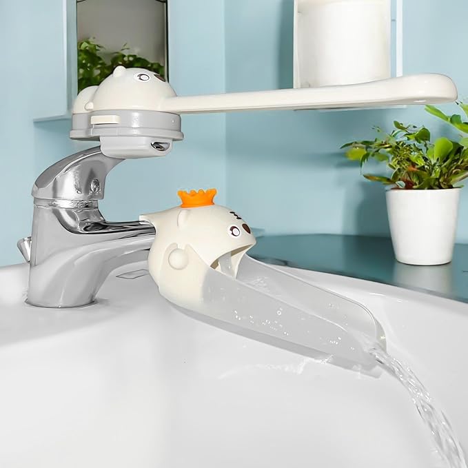 2PCS/Set Faucet Handle Extender for Kitchen and Bathtub Sink, Tap & Nozzle Hand Wash Helper for Sink & Bathroom Spout, Universal Sink Handle Extenders, Animal Design (White)