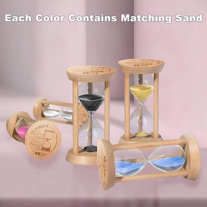 20 Minute Wooden Sand Timers,Large Bamboo Pink Sand Hourglass for Productivity, Meditation & Decor, 20 Min Reloj De Arena Sand Watch for Kitchen, Office, Game, Classroom