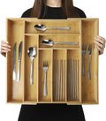 Expandable Bamboo Drawer Organizer – Large 20"x16.9" Size with Adjustable Dividers – for Kitchen Utensils, Knives, Cutlery, Flatware & Silverware Storage Tray