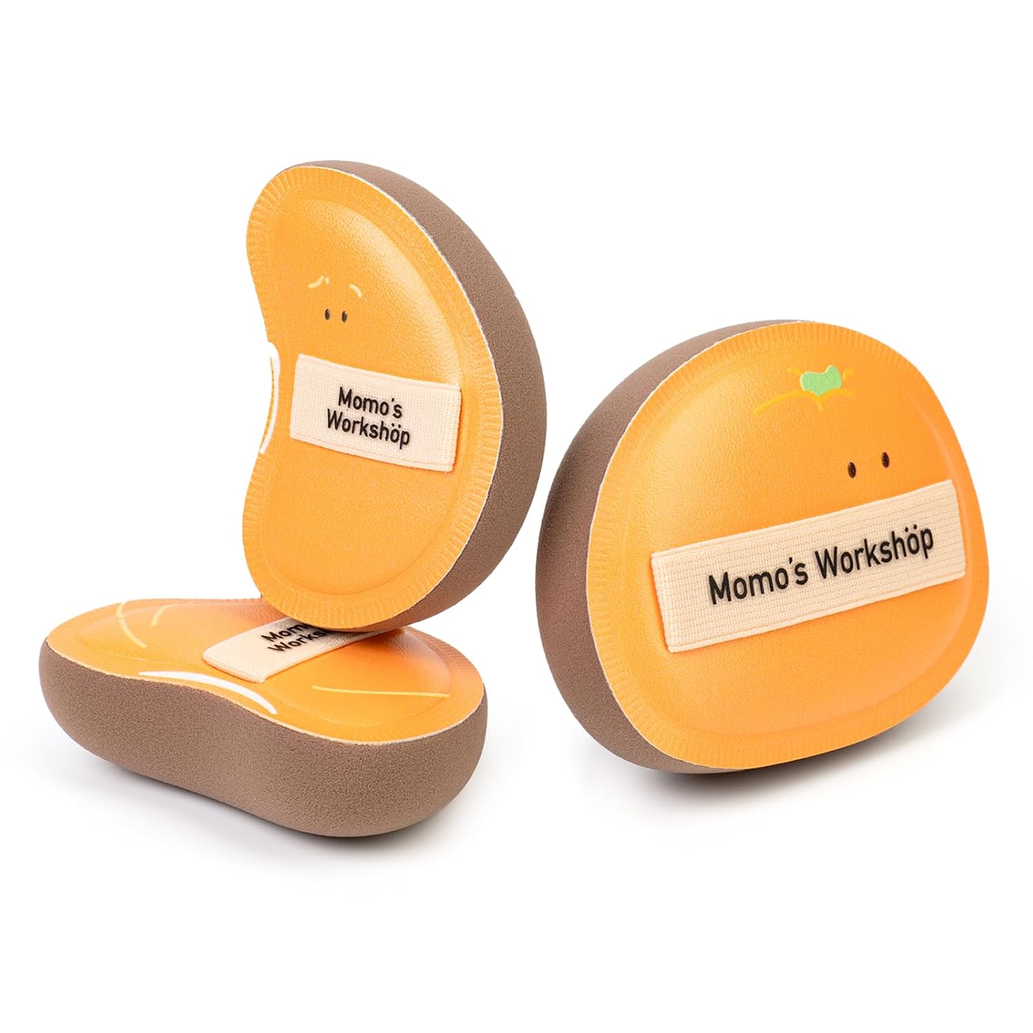 Momo's Workshop Orange Makeup Sponge Set (3pcs) – Large Soft Bounce & Small Firm Bounce PU Leather Puff, Rubycell Blender Sponge for Liquid & Cream Makeup & Storage Case