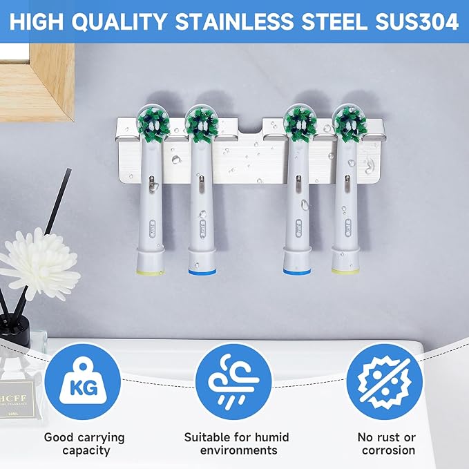 Toothbrush Holders Wall Mounted, Stainless Steel Toothbrush Holder, Electric Toothbrush Holder for Bathroom, Adhesive Toothbrush Organizer, Electric Toothbrush Head Holder, Razor Holder for Shower