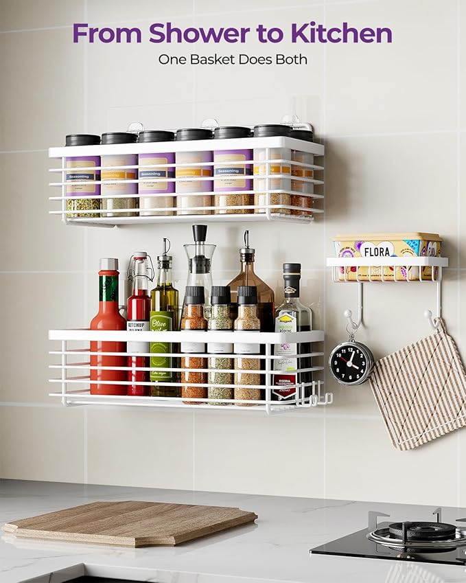 ODesign Shower Caddy 3 Pack SUS304 Stainless Steel-No Drilling-Shower Bathroom Shelves Rack,Rustproof Wall Mounted,Adhesive Shower Shelf Basket Organizer-White