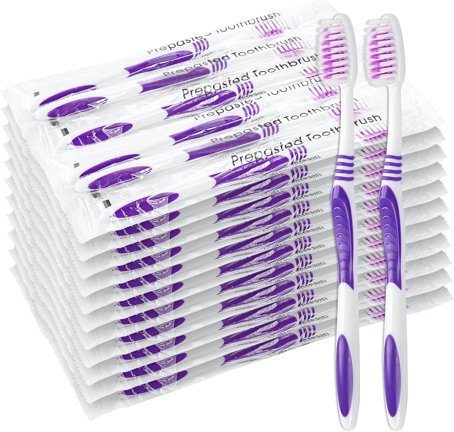 100 Prepasted Disposable Toothbrushes Individually Wrapped Pre Pasted Toothbrushes Soft Bristle Travel Tooth Brush Single Use Wrapped for Hotel, Camping, Travel and Gift for The Homeless (purple)