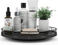 12" Oak Bathroom Vanity Tray Turntable for Perfume Candle, Round Wooden Decorative Tray for Kitchen Sink Countertop Organizer, Bathroom Counter Organizer for Skincare Makeup, Farmhouse Black Gold