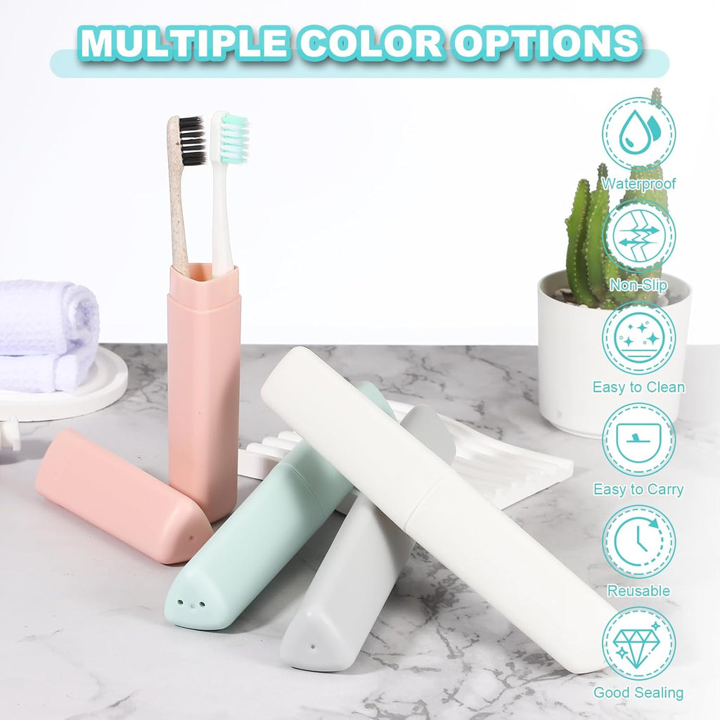 uxcell 4Pcs Travel Toothbrush Case, 8.27 x 1.38 Portable Travel Toothbrush Holder, Plastic Toothpaste Container for Bathroom, Gym, Business Trip, Camping, Beige