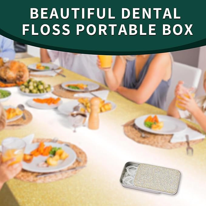 2Pcs Bling Dental Floss Holder,Portable & Refillable Floss Pick Holders, Metal Tin Box Case for Q-tip,Cotton Swab(White)