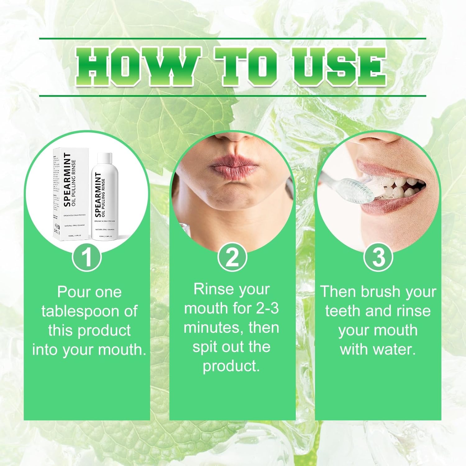 Spearmint Oil Pulling Rinse,Cold-Pressed Coconut Oil for Helps Maintain Gum Freshens Breath,Pure Mouthwash Mint Freshness,100ml