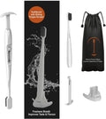 TOKII Tongue Scraper Cleaner Charcoal Bristles Toothbrush for Bad Breath with Waterproof Pouch for Travel, Hygienic Stand and Enviromentally Friendly (White, Pack of 2)