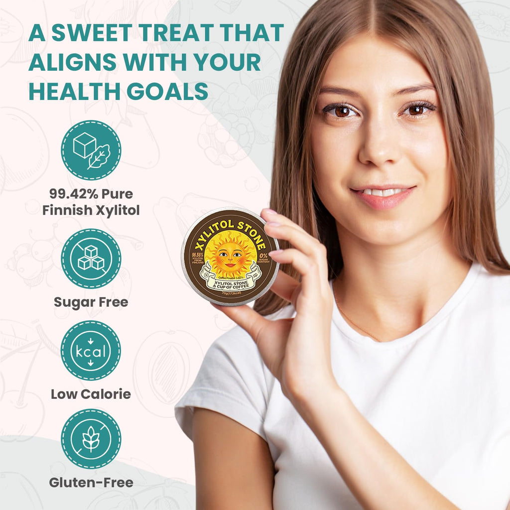 Xylitol Stone Sugar Free Candy - Vegan & Keto Friendly Unique Hard Candy Sugar-Free - 100% Natural Flavor Candies - Gluten Free & Non-GMO Breath Freshener Low Calorie Mints - Coffee (Pack of 2)