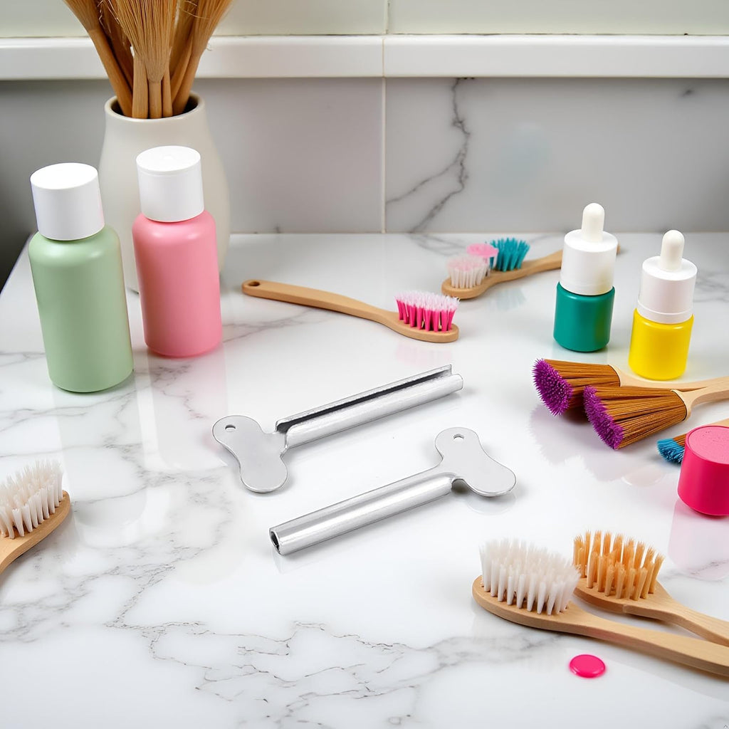 2 Pcs Silvery Metal Tube Squeezer Keys, Tube Toothpaste Squeezer Keys Metal Hair Dye Color Key Roller Dispenser Tool Durable Processing, Daily Living Tube Squeezing Aids