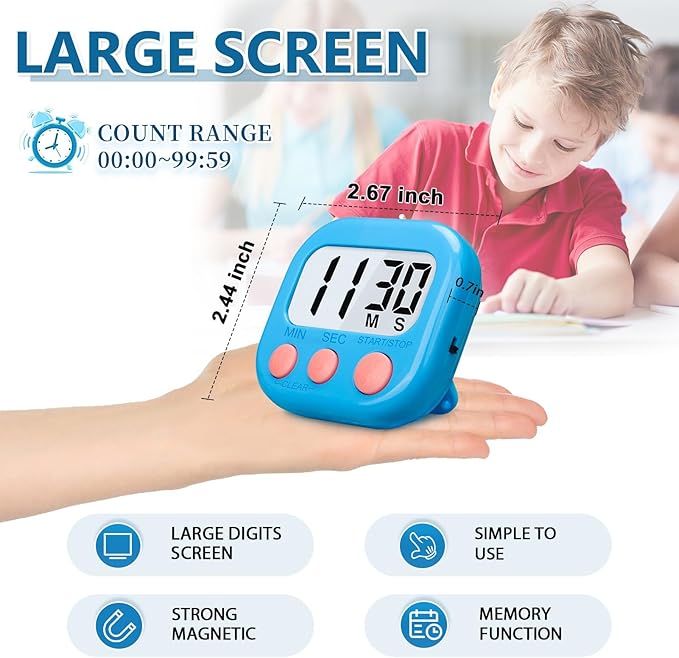 12 Pack Digital timers for Classroom, Magnetic Countdown Kitchen Timers for Cooking, Big Digits Loud Alarm Timer for Kids, Teachers, Sports, Study, Gym, Training, Baking