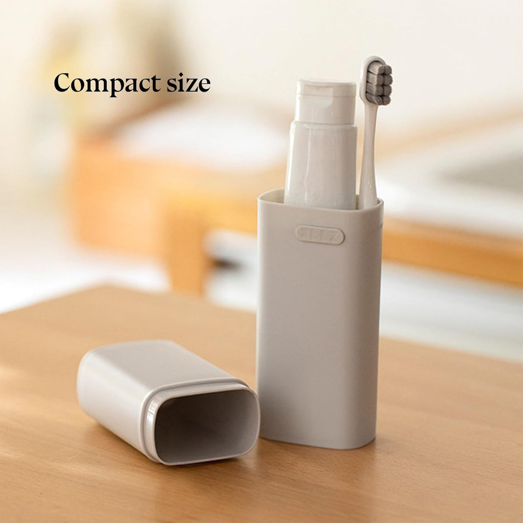 Ventilated Compact Grey Travel Toothbrush Holder Case with Ventilation Hole, Portable Travel Toothbrush Cup with Cover, Storage Container for School Camping Business Trip Bathroom