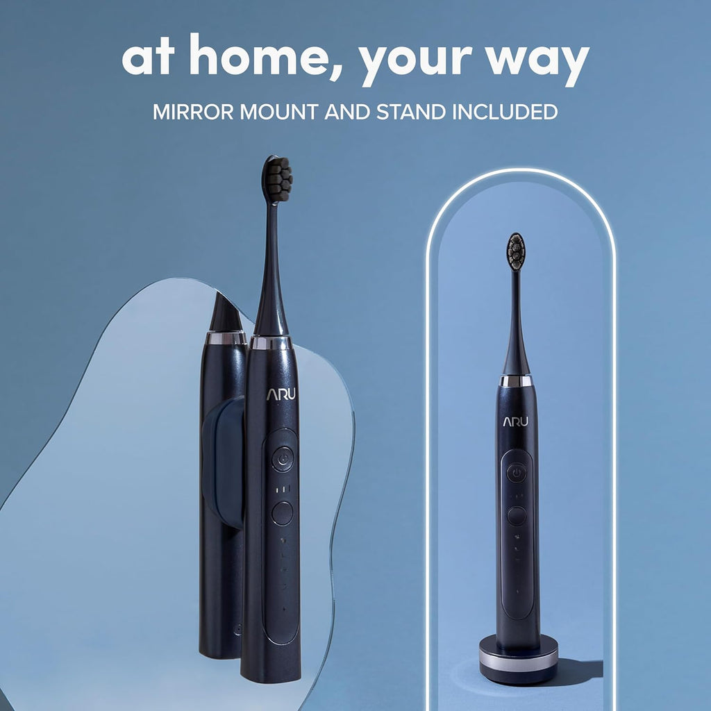 ARU Sonic Toothbrush Starter Kit with Customizable Modes and 2 Minute Timer, ADA-Approved Electric Toothbrush for Adults, Soft Toothbrush for Gums, 45+ Days Battery, Travel Case, Mystic Blue