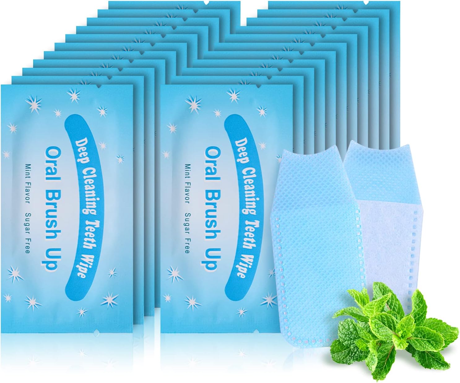 Mint-Flavored Oral Finger Wipes Teeth Whitening Wipes Oral Cleaning Wipe(Light Blue, 60 Pcs)