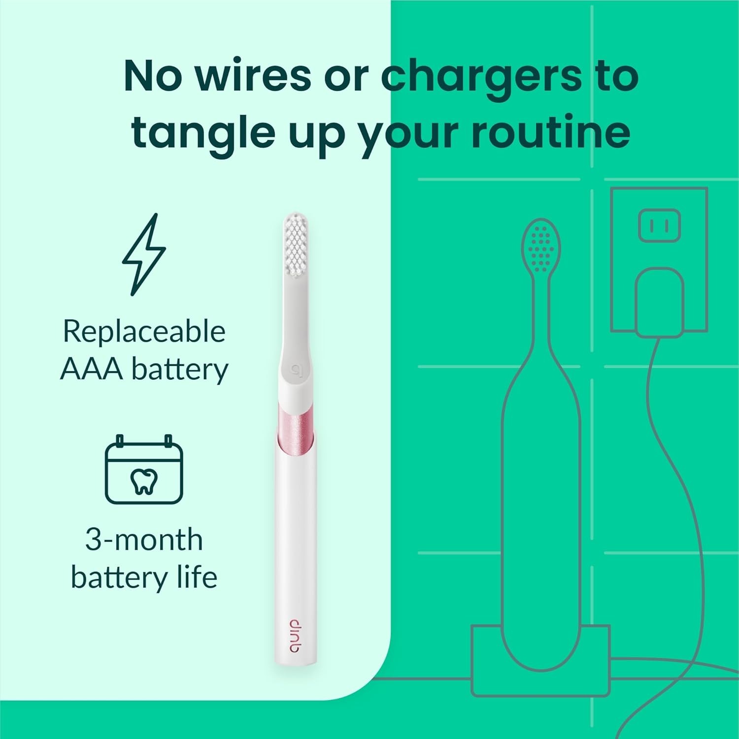 Quip Metal Sonic Electric Toothbrush for Adults - Time Travel & Soft Bristles with Travel Case & Replacement Brush Head - 3 Month Battery Life - Pink