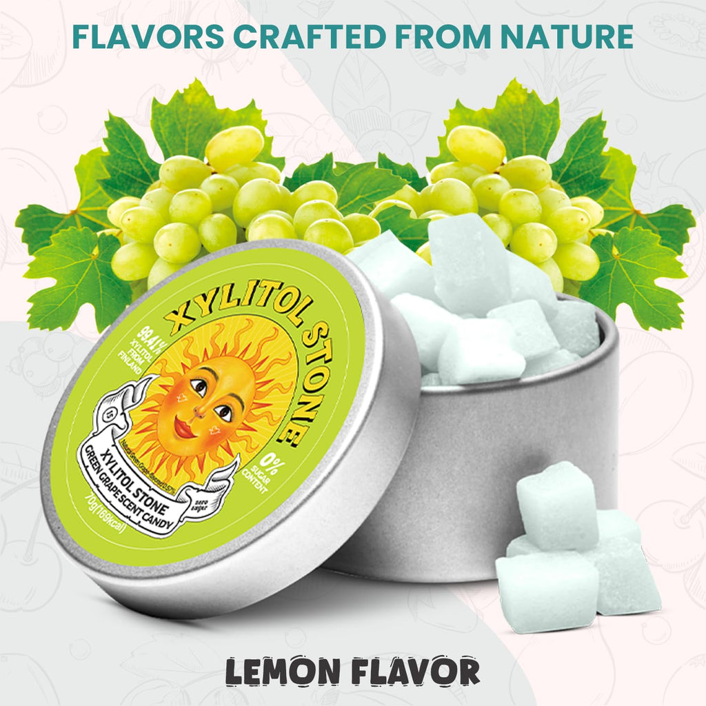 Xylitol Stone Sugar Free Candy - Vegan & Keto Friendly Unique Hard Candy Sugar-Free - 100% Natural Flavor Candies - Gluten Free & Non-GMO Breath Freshener Low Calorie Mints - Green Grape (Pack of 1)