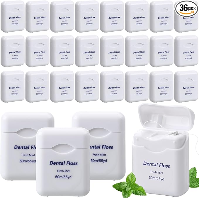 36 Pack Mini Dental Floss Bulk Mint Flavored 50m Each Travel Dental Floss Oral Care for Teeth and Gum Protection(White)