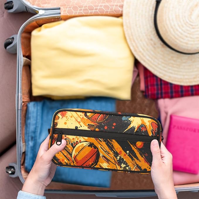 Basketball Theme Boys Travel Toiletry Bag Waterproof Wash Bag Shower Shaving Bag Cosmetic Organizer Makeup Bag Portable Toiletries Accessories for Women Men Basketball