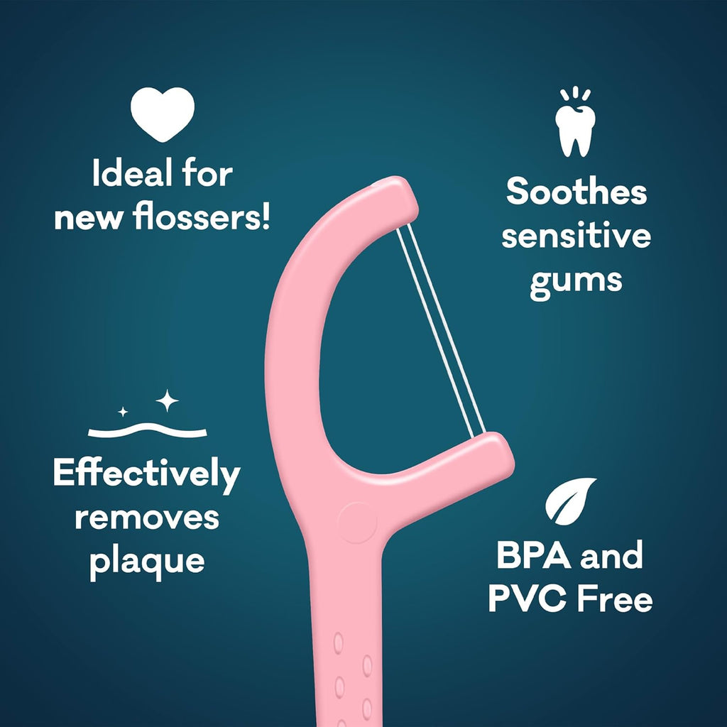 Grin Tooth Picks Flossers for Adults – Aloe Leaf Infused Dental Floss Picks for Teeth Cleaning - Natural Mint Flavor - 100% Recycled Plastic Handle - 80 Count Canister (Pack of 3)