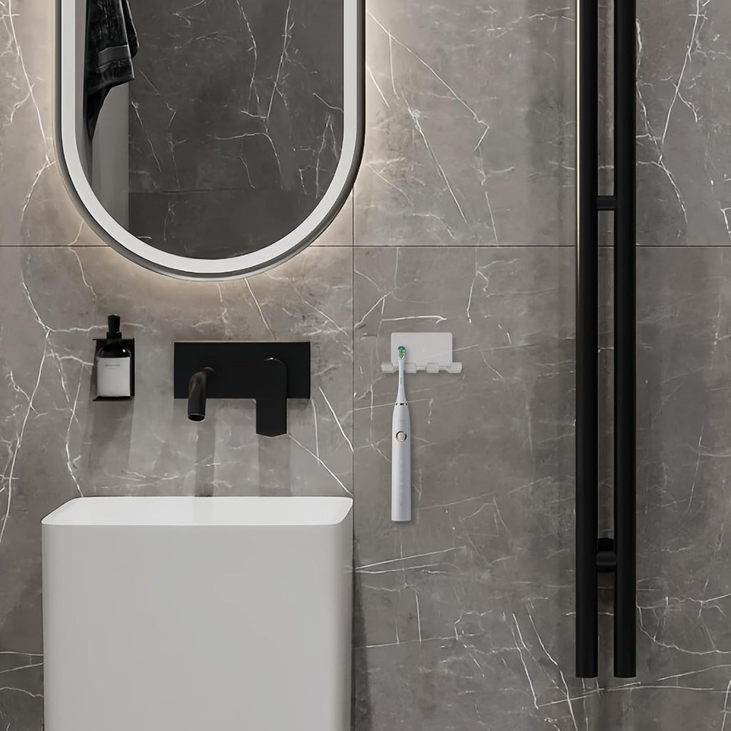 Self Adhesive Toothbrush Holders Wall Mounted, 3 Slots Electric Toothbrush Organizer for Shower, Multipurpose Rack Hanger for Power Plug, Razor, Key(Frosted)